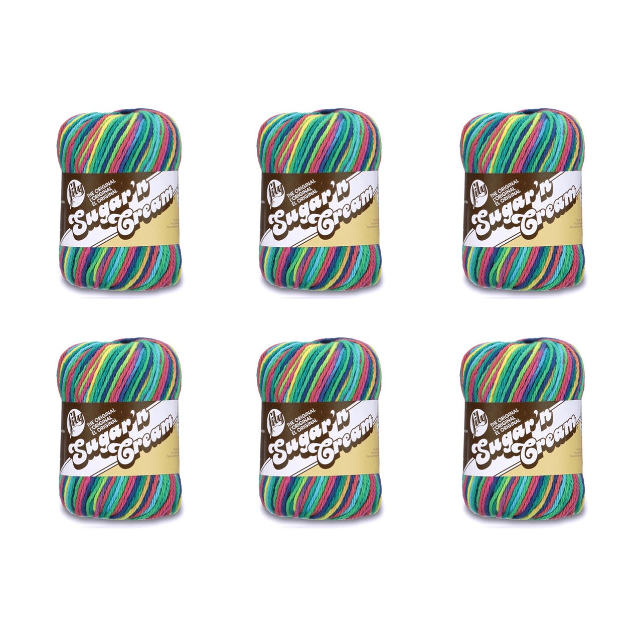 Lily Sugar'N Cream Super Size Psychedelic Yarn - 6 Pack of 85g/3oz - Cotton - 4 Medium (Worsted) - 150 Yards - Knitting/Crochet